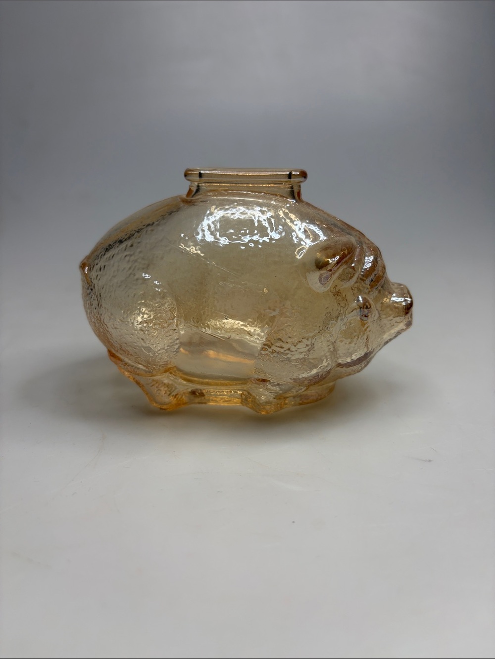 Vintage Amber Glass Piggy Bank With Textured Finish Coin Slot on Top
